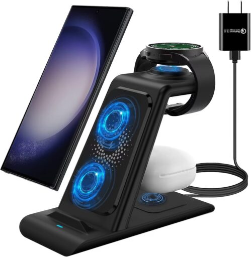 Wireless Charger for Samsung,3 in 1 Charging Station for Magnetic Galaxy Watch 6 + Multiple Devices